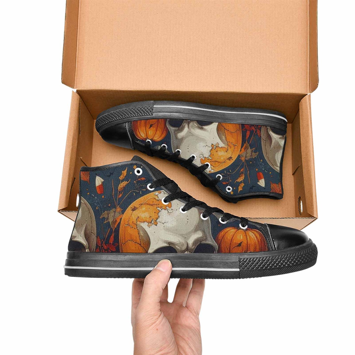 WOMEN'S Halloween Skulls Pumpkins High Top Canvas Dreamcore Custom Shoes