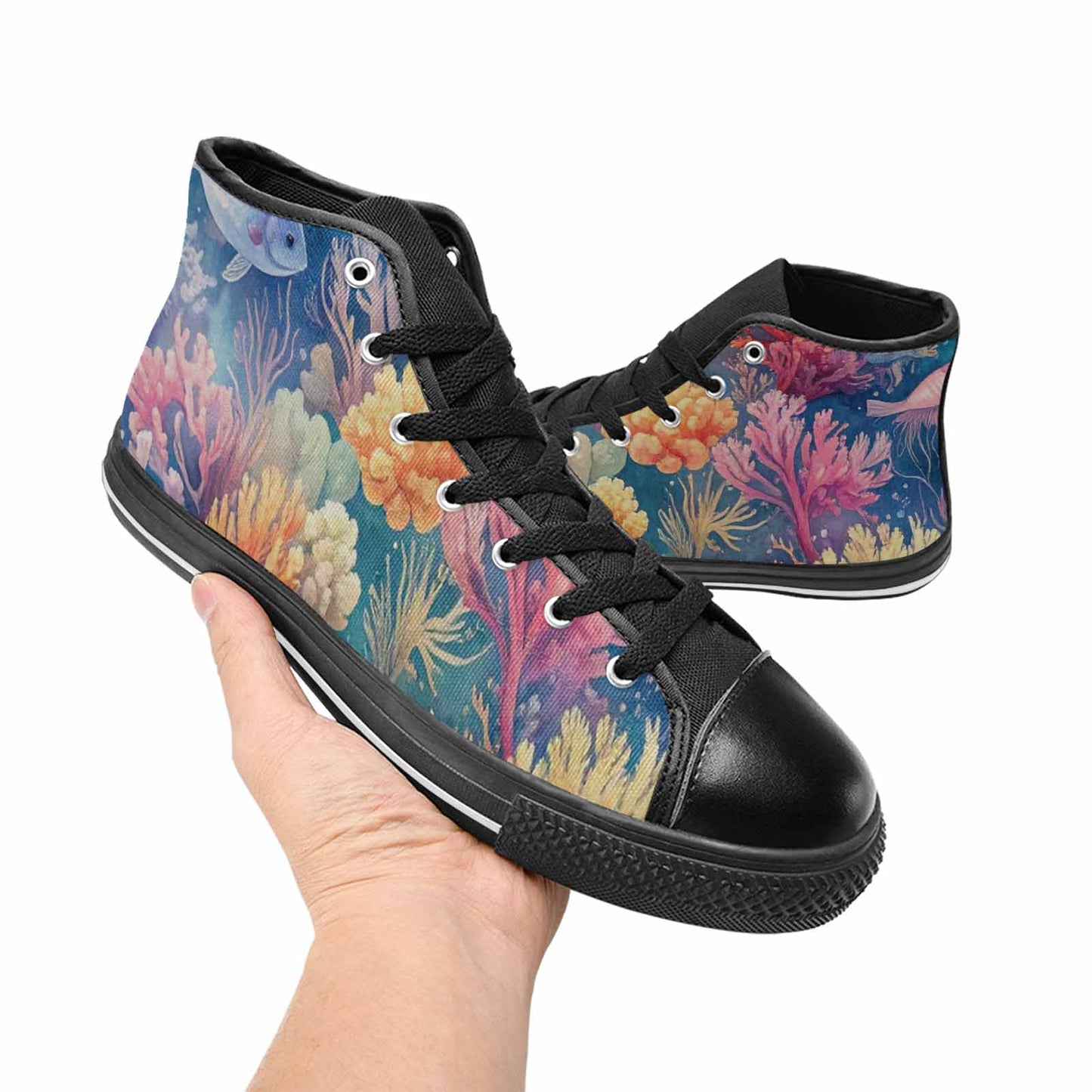 WOMEN'S Fish Scale Coral High Top Canvas Vibrant Chaos Shoes