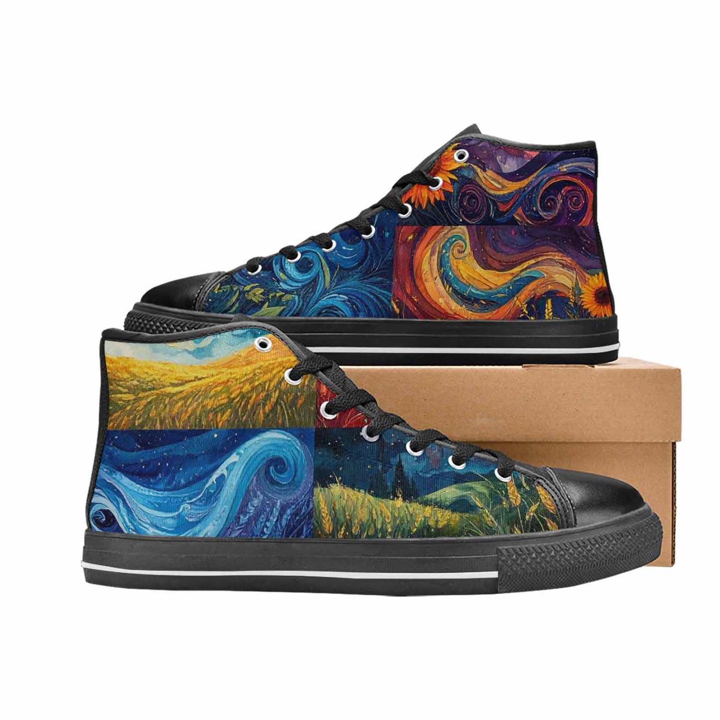 MEN'S Van Gogh-Style Swirl High Top Canvas Dark Academia Custom Shoes