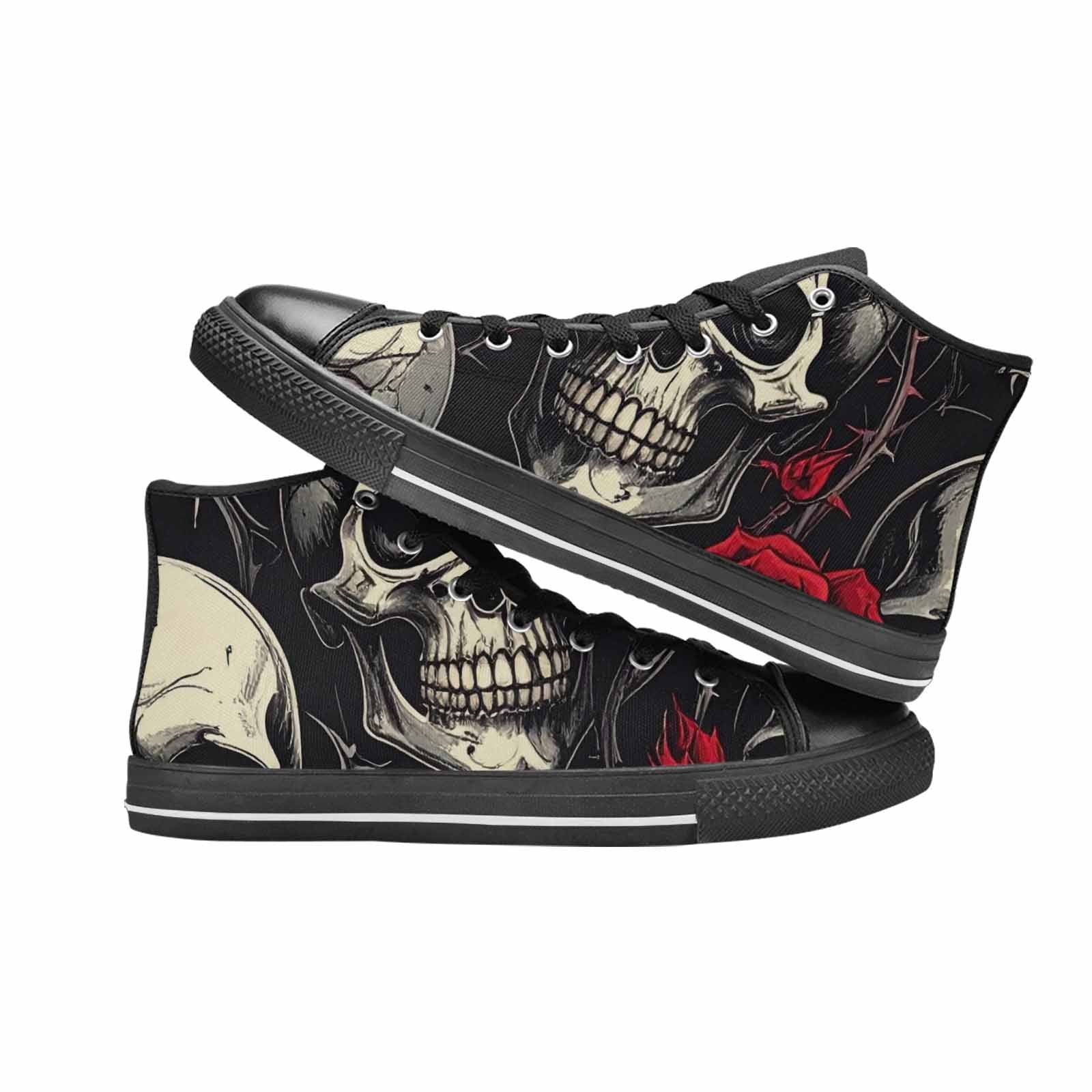 MEN'S Ornate Gothic Skulls Roses High Top Canvas Cottagecore Custom Sneakers