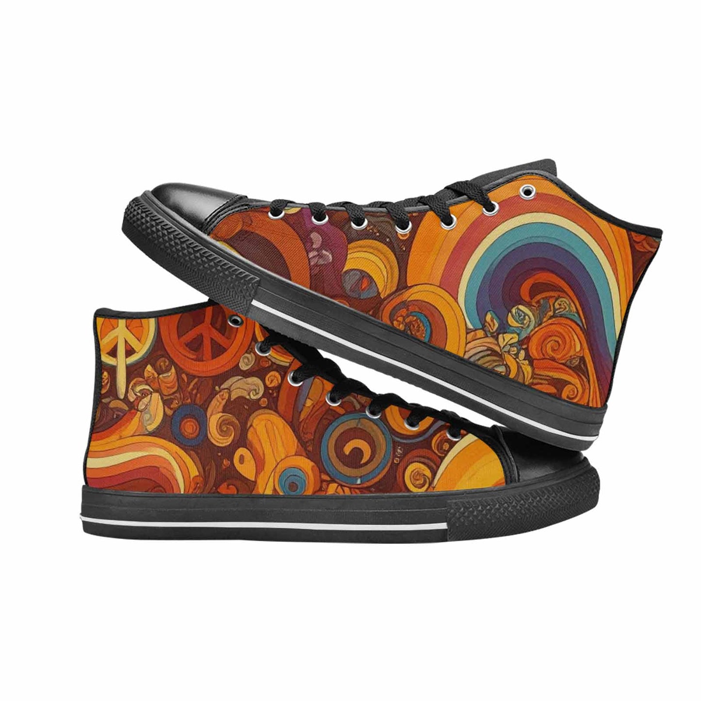 MEN'S Groovy 70S Peace High Top Canvas Dreamcore Custom Sneakers