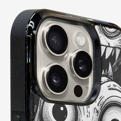 iPhone 16 Pro Case — Black And White Monster Face Collage, Custom Art Phone Cover