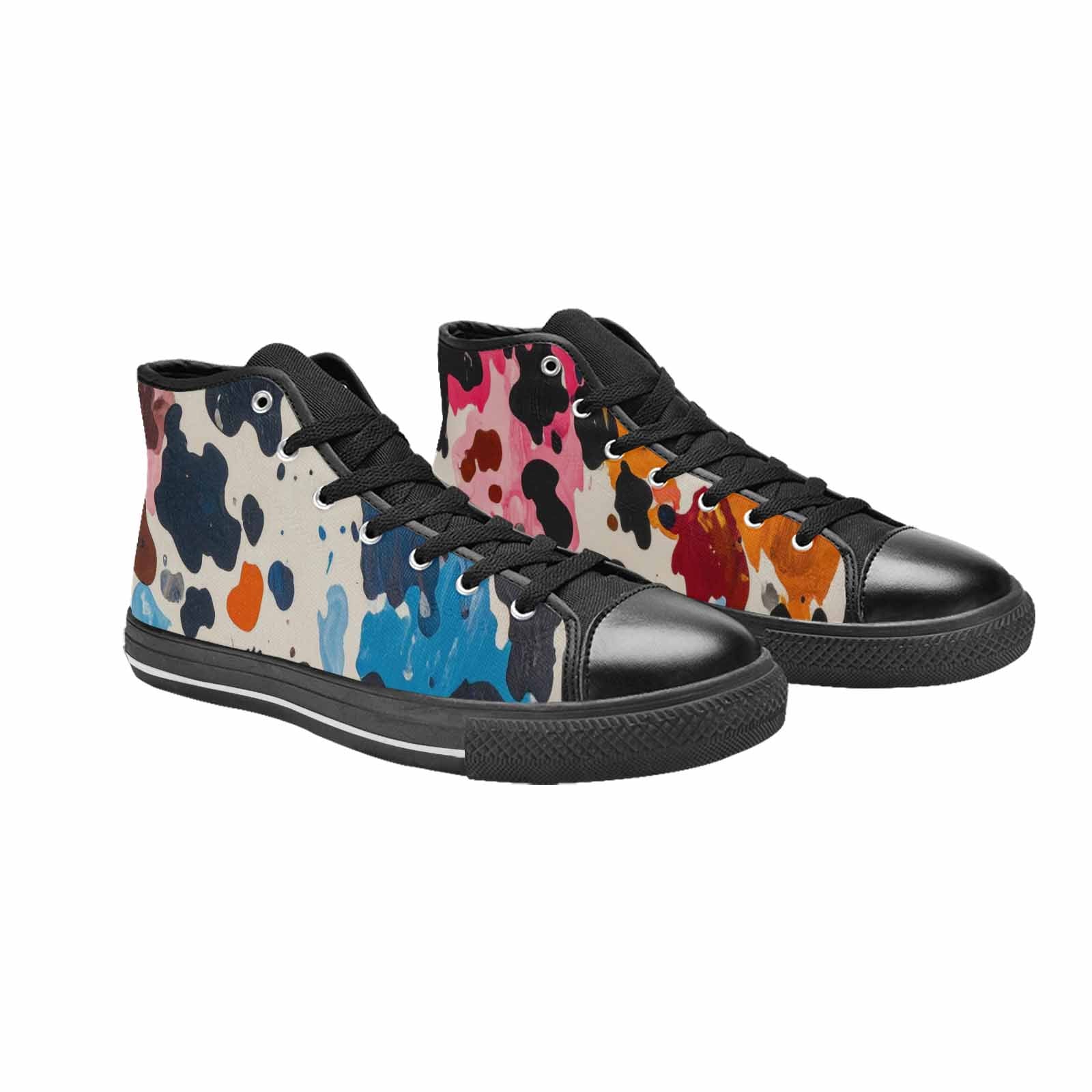 WOMEN'S Cow Animal Print High Top Canvas Vibrant Chaos Sneakers