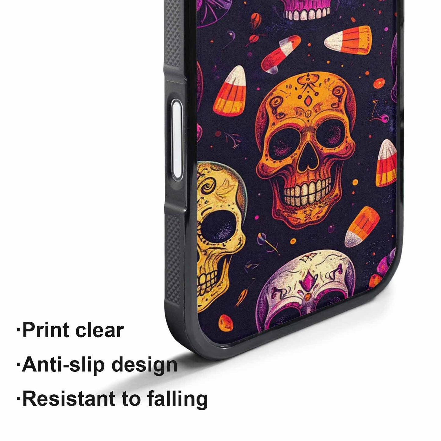 iPhone 17 Pro Max Case — Halloween Art Print Edge Gothic Skulls, Custom Art Phone Cover