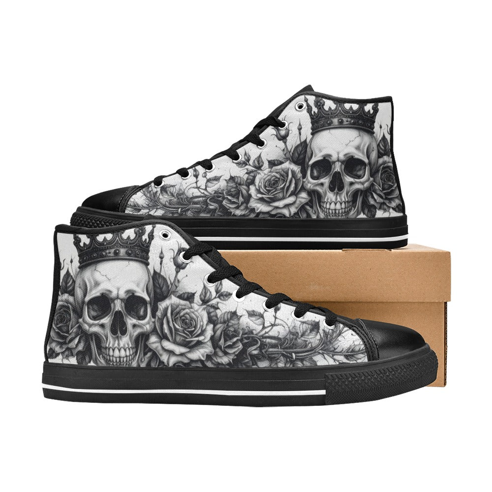 Horror Skull Dark Art Women's Gothic High Top Canvas Shoes | Freaky Shoes®