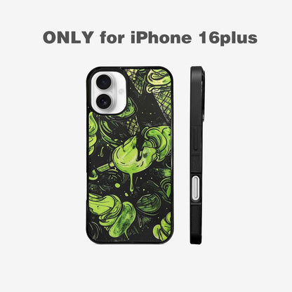 iPhone 16 Plus Case — Ice Cream Motif Black Green Ink, Custom Made Phone Cover