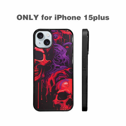 iPhone 15 Plus Case — Red Purple Skeletons Neon Drip Melting, Custom Designed Case Cover