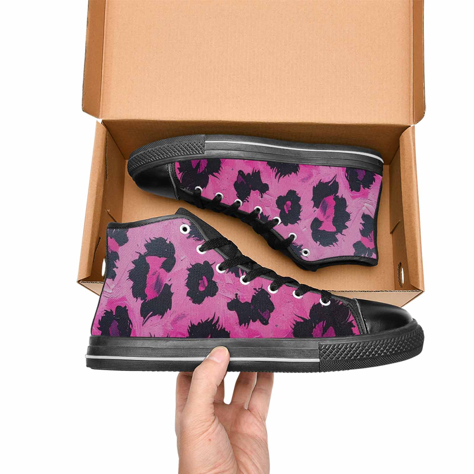 WOMEN'S Leopard Neon Pink Teal Airbrush High Top Canvas Aesthetic Shoes