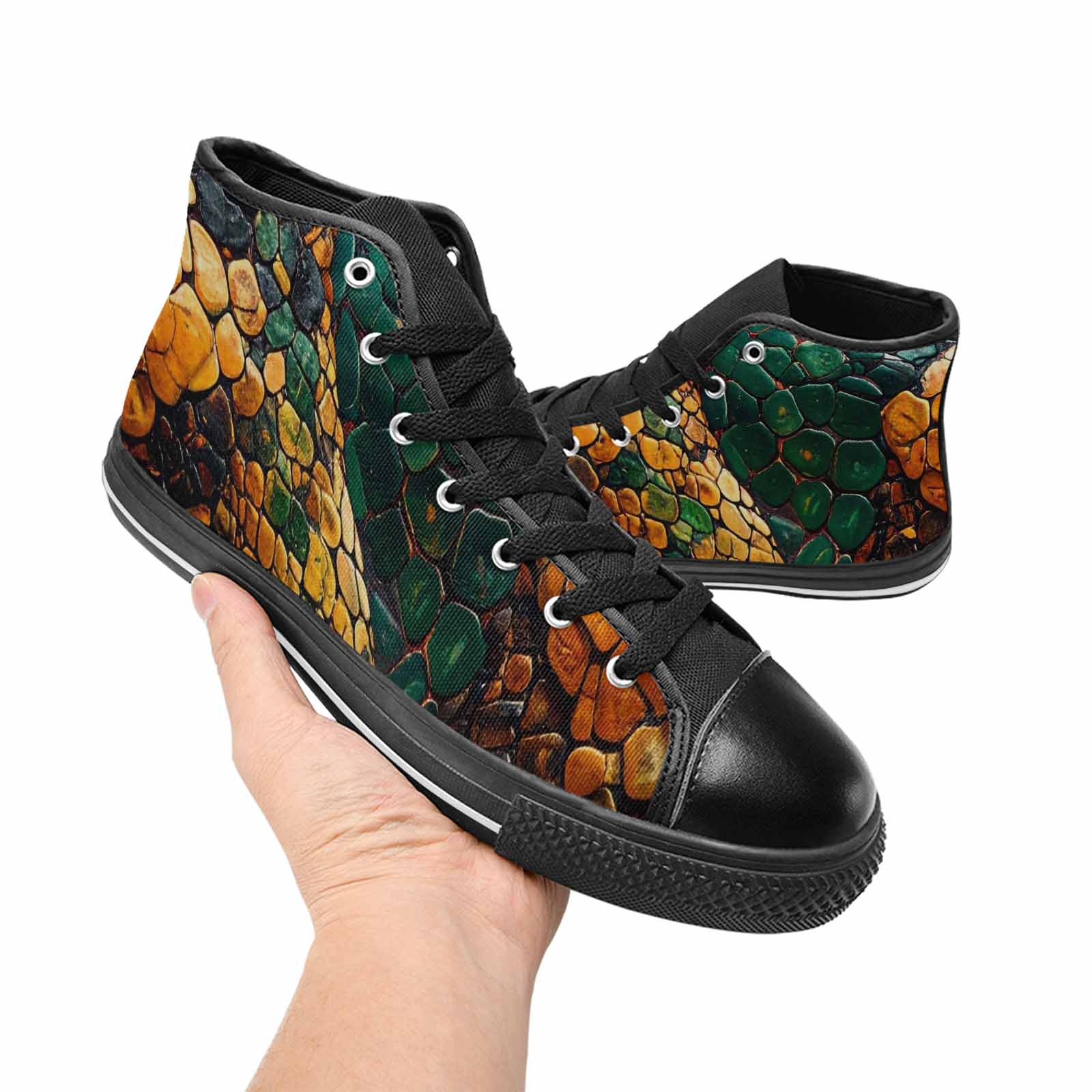 MEN'S Snake Skin Reptile High Top Canvas Cottagecore Custom Sneakers