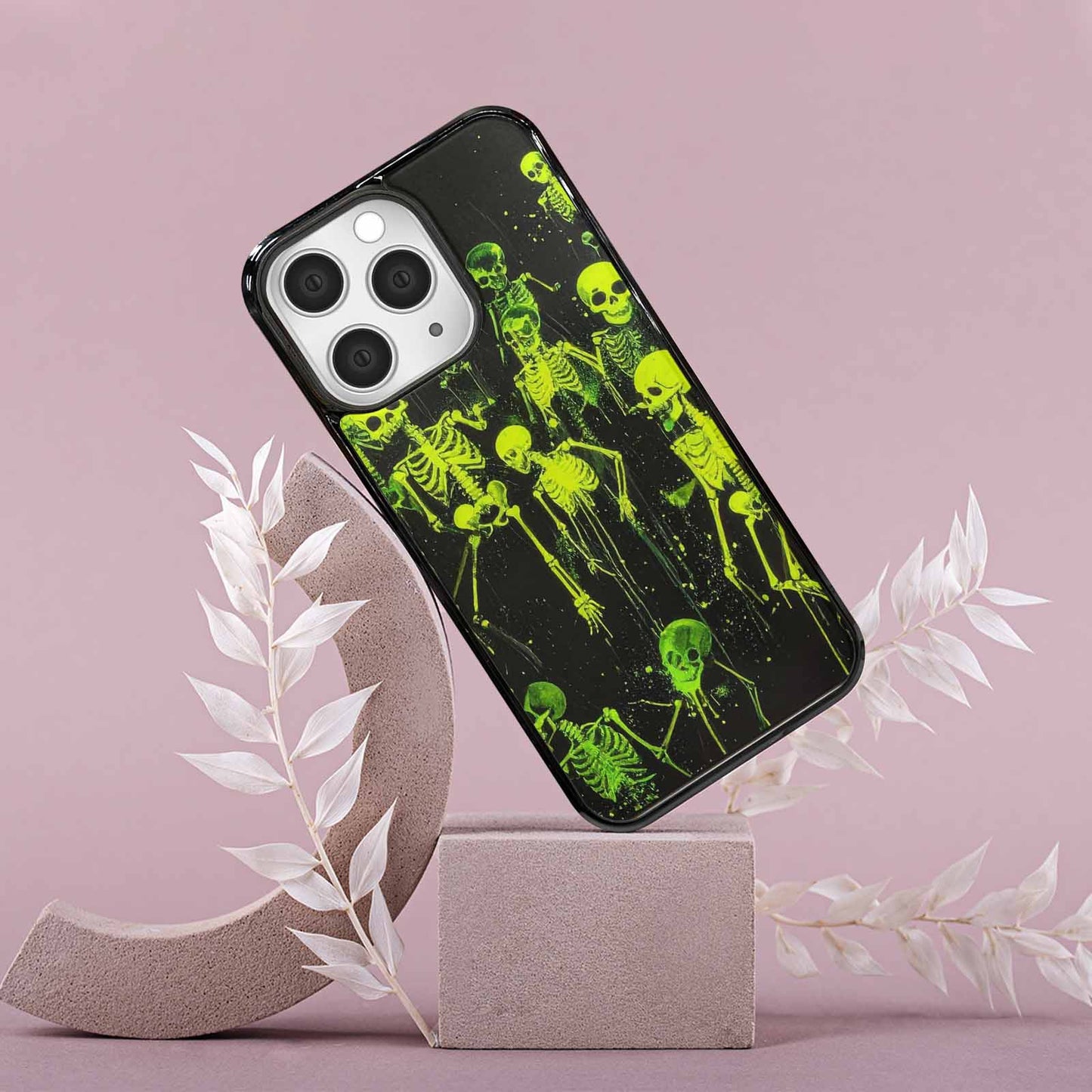 iPhone 15 Pro Max Case — Skeletons Neon Green Glow Skeletons Pattern, Custom Designed Case Cover