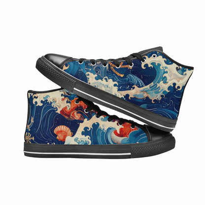 MEN'S Ocean Wave High Top Canvas Dark Academia Custom Shoes