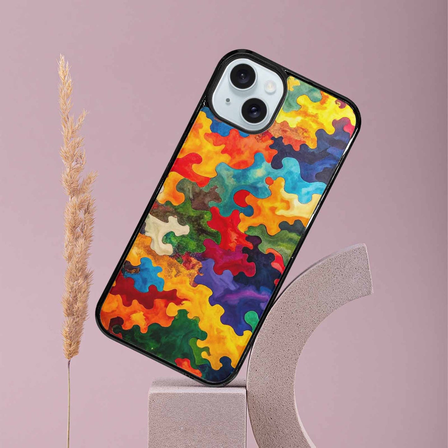iPhone 15 Plus Case — Camo Patches Full Color Vibrant Camo, Personalized Phone Case