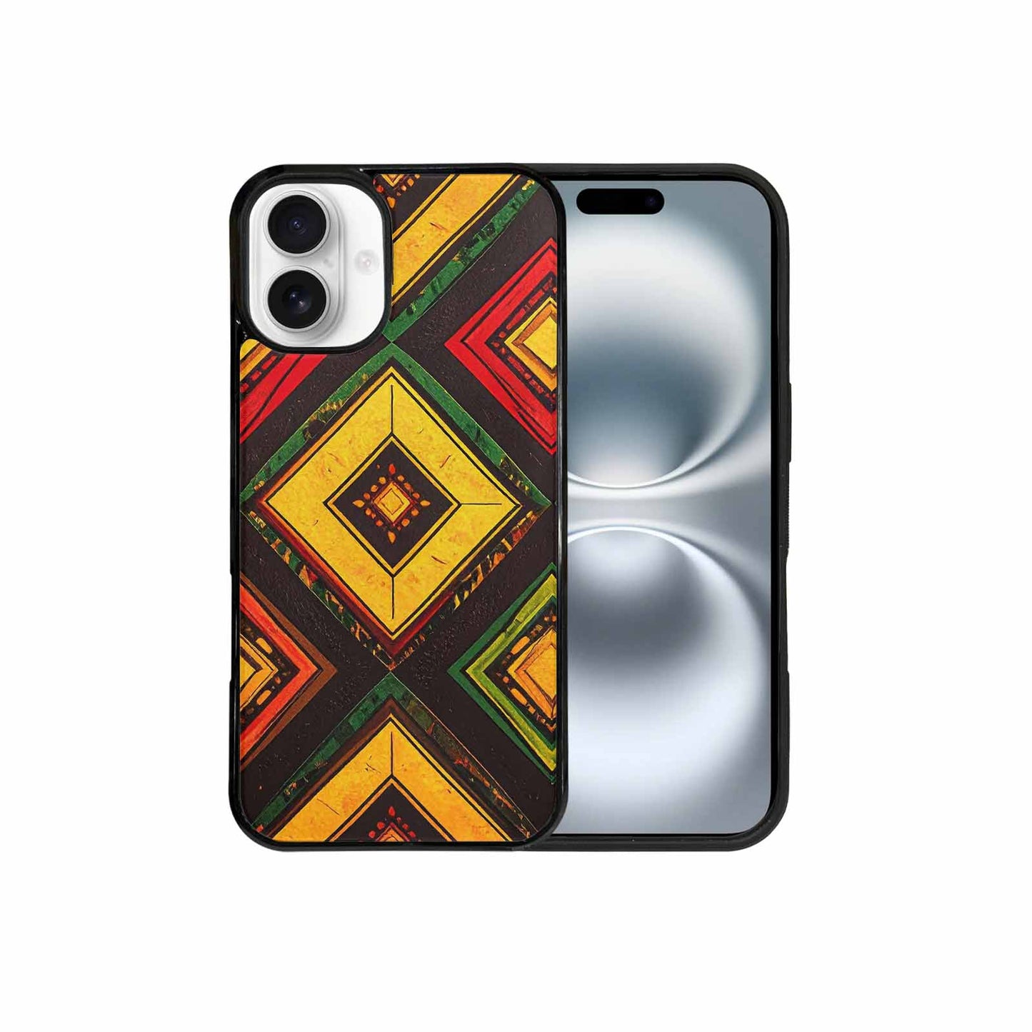iPhone 16 Plus Case — African Kente Cloth Inspired Pattern Geometric, Custom Print Case Cover