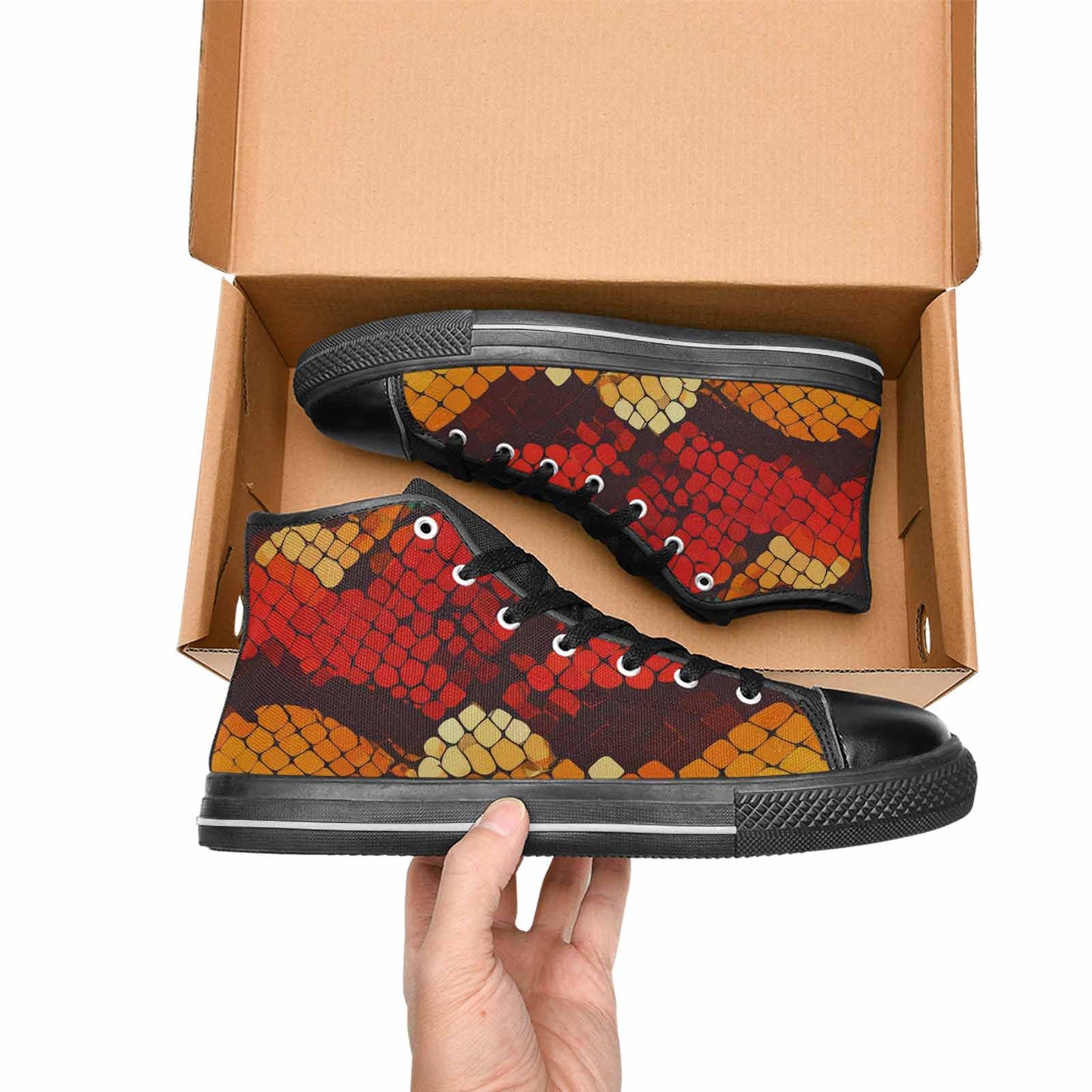 WOMEN'S Dark Snake Print High Top Canvas Wallpaper Art Custom Sneakers