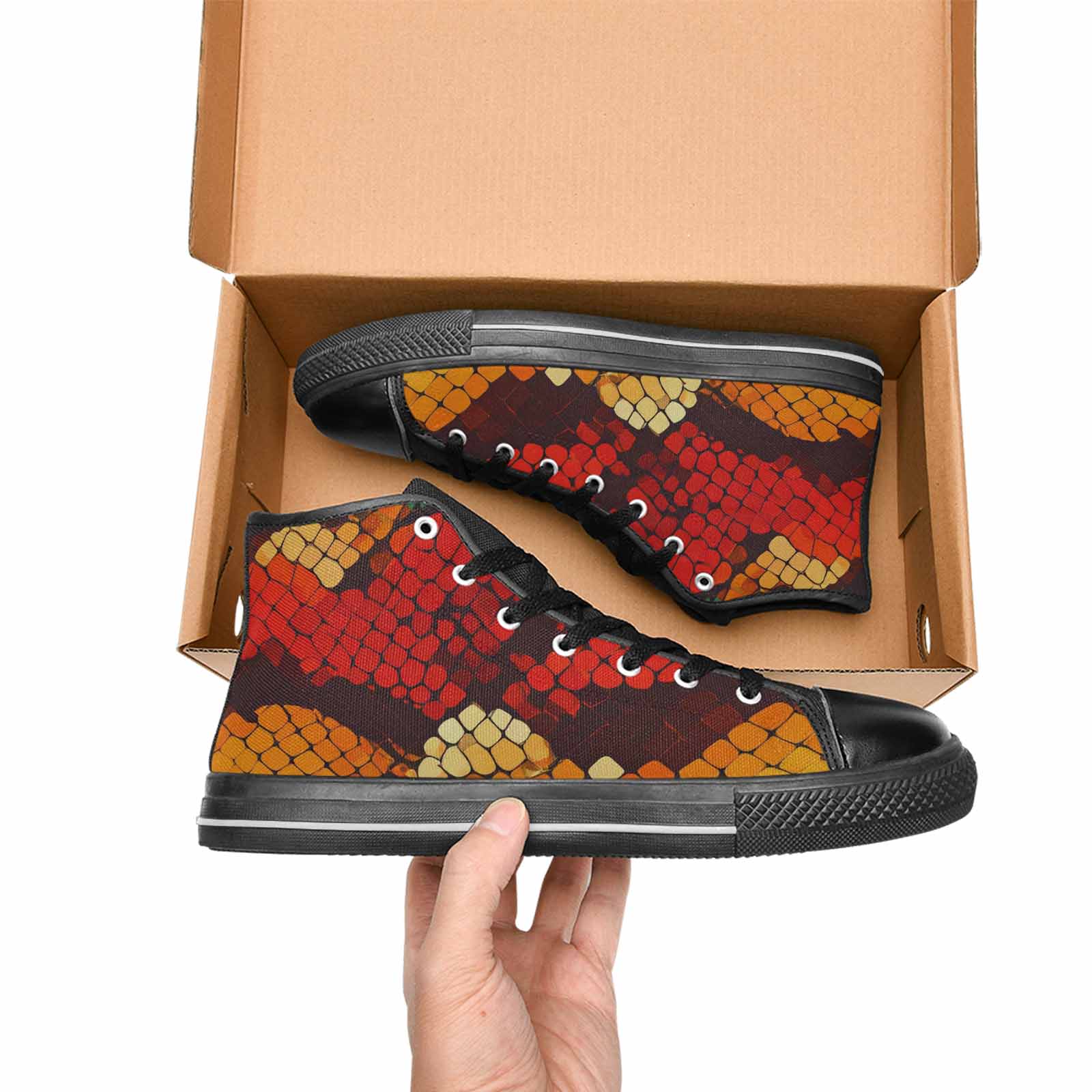 WOMEN'S Dark Snake Print High Top Canvas Wallpaper Art Custom Sneakers