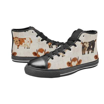 WOMEN'S Cow Animal Print High Top Canvas Neon Fantasy Shoes