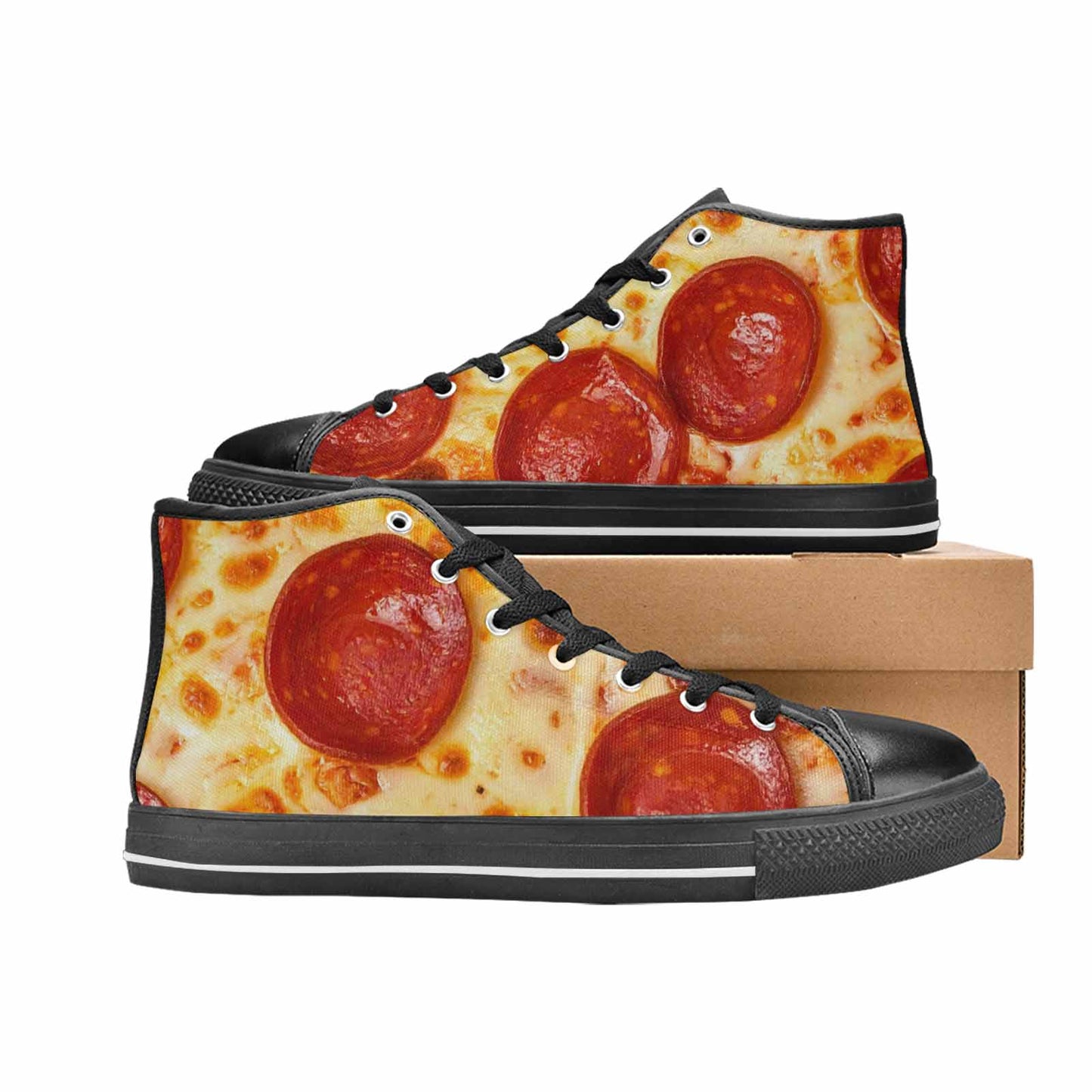 WOMEN'S Pepperoni Pizza Print High Top Canvas Vivid Sneakers