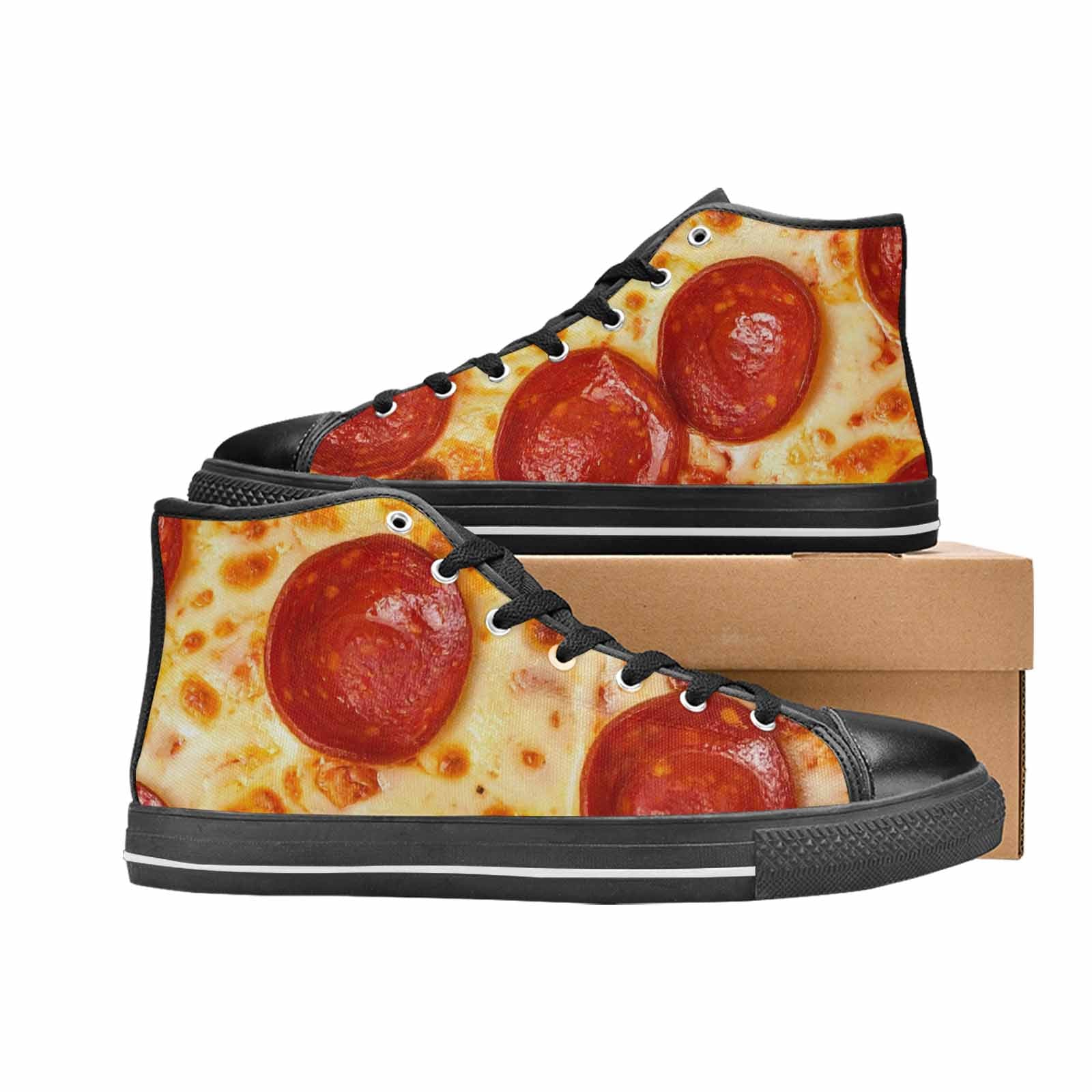 WOMEN'S Pepperoni Pizza Print High Top Canvas Vivid Sneakers