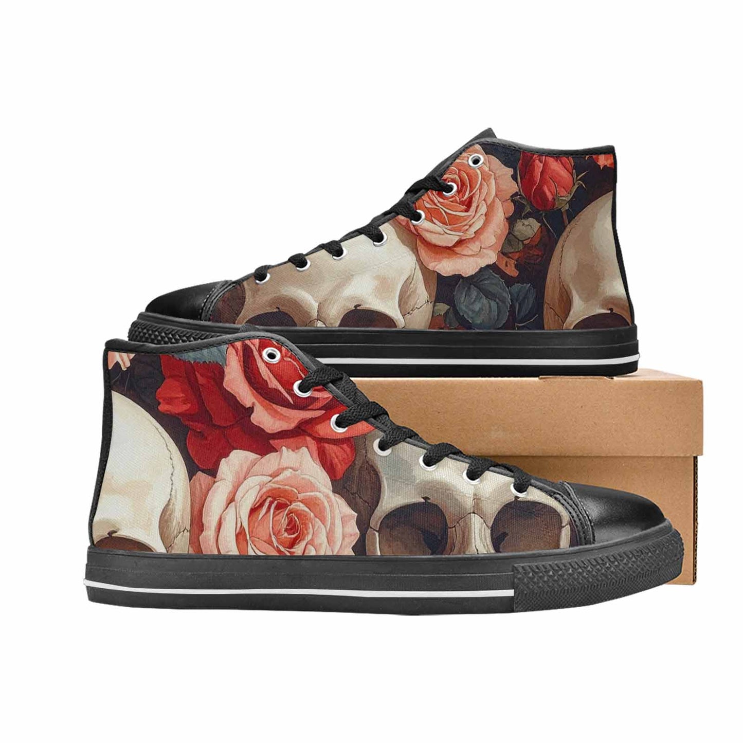 WOMEN'S Skulls Roses Soft Airbrush High Top Canvas Neon Fantasy Custom Sneakers