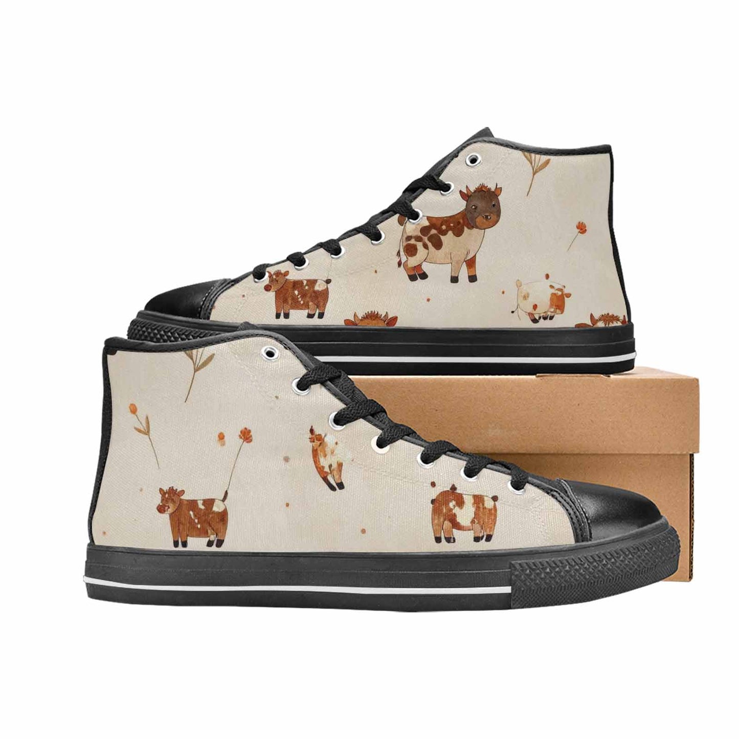 WOMEN'S Cow Animal Print High Top Canvas Neon Fantasy Custom Shoes