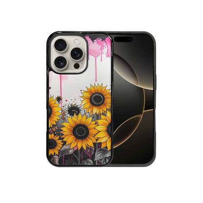 iPhone 16 Pro Case — Sunflower Burst Black Pink Ink Sunflowers, Original Design Phone Case