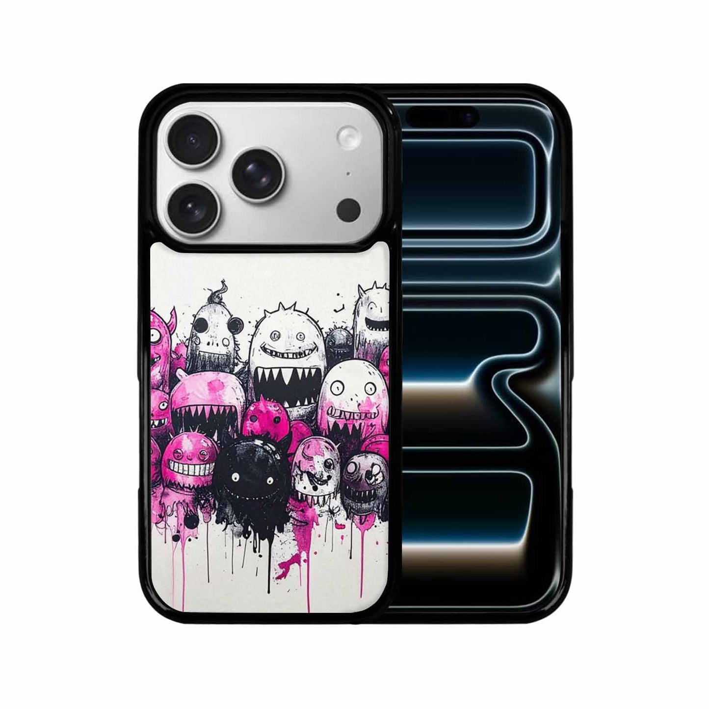 iPhone 17 Pro Case — Black Pink Ink Monsters General Cartoon, Original Design Phone Case