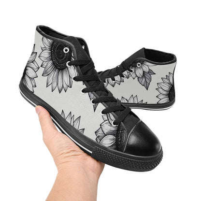 WOMEN'S Minimalist Line Art Sunflower High Top Canvas Surreal Sneakers