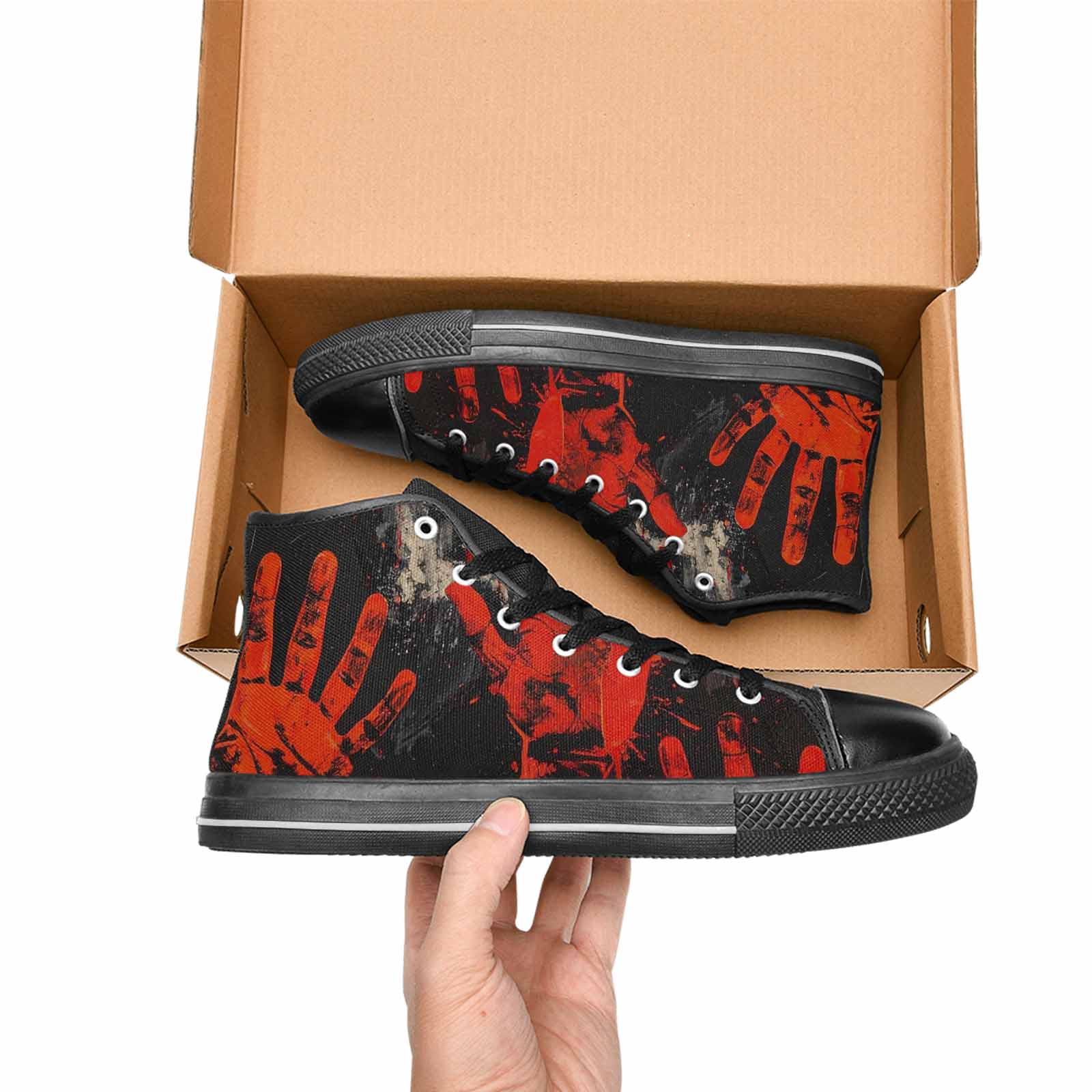 MEN'S Halloween Splatter Handprint High Top Canvas Vibrant Chaos Custom Sneakers