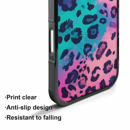 iPhone 17 Case — Leopard Neon Pink Teal Airbrush Animal, Custom Designed Case Cover