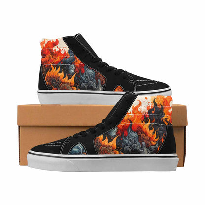 MEN'S Flames Black & Red Ink High Top Canvas Graphic Print Neon Fantasy Custom Canvas Shoes