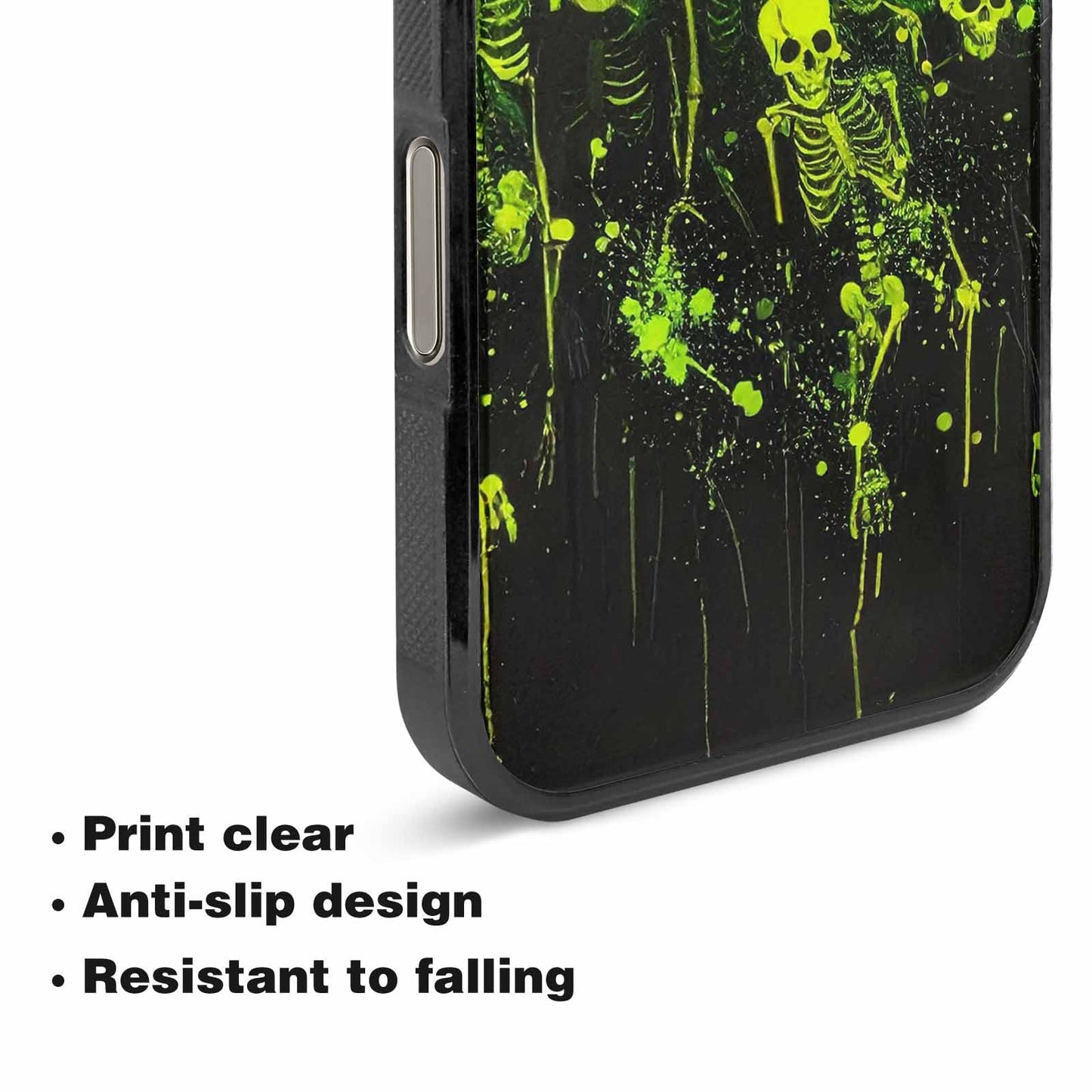 iPhone 16 Pro Max Case — Skeletons Neon Green Glow Skeletons Pattern, Custom Phone Case