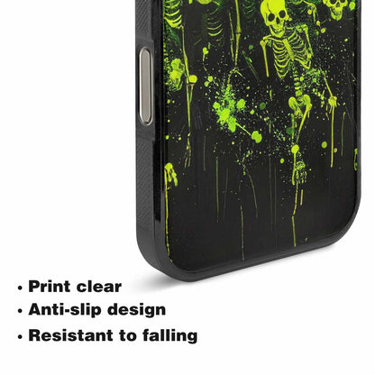 iPhone 16 Pro Max Case — Skeletons Neon Green Glow Skeletons Pattern, Custom Phone Case