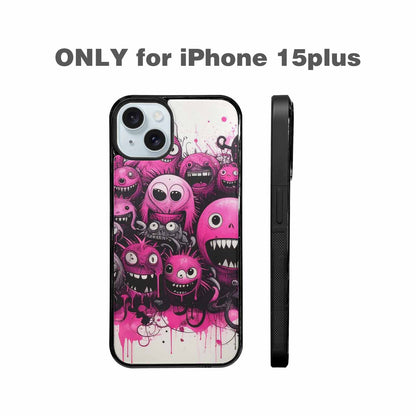 iPhone 15 Plus Case — Monsters General Black Pink Ink Cartoon, Custom Art Phone Cover