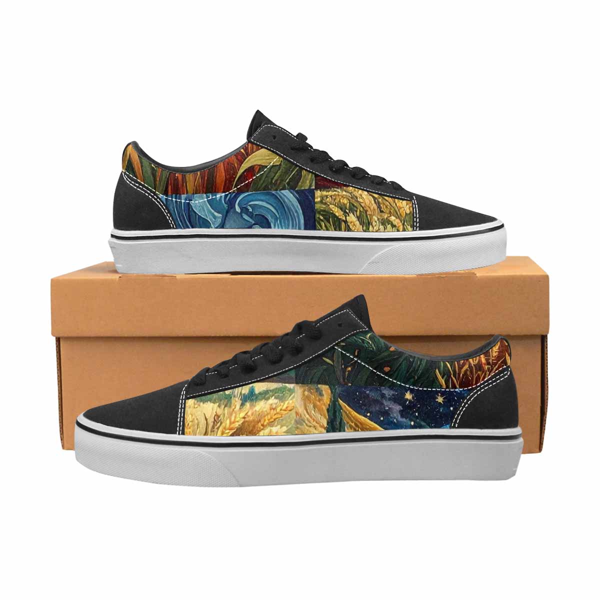 WOMEN'S Van Gogh-Style Swirl Canvas Lace-Up Neon Fantasy Shoes