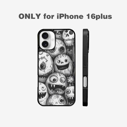 iPhone 16 Plus Case — Black And White Monster Face Collage, Custom Made Phone Cover