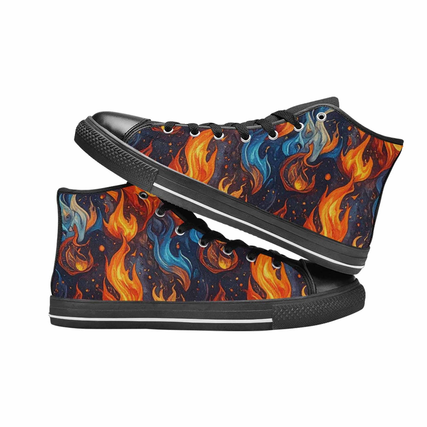 MEN'S Fire Flame High Top Canvas Grunge Custom Sneakers