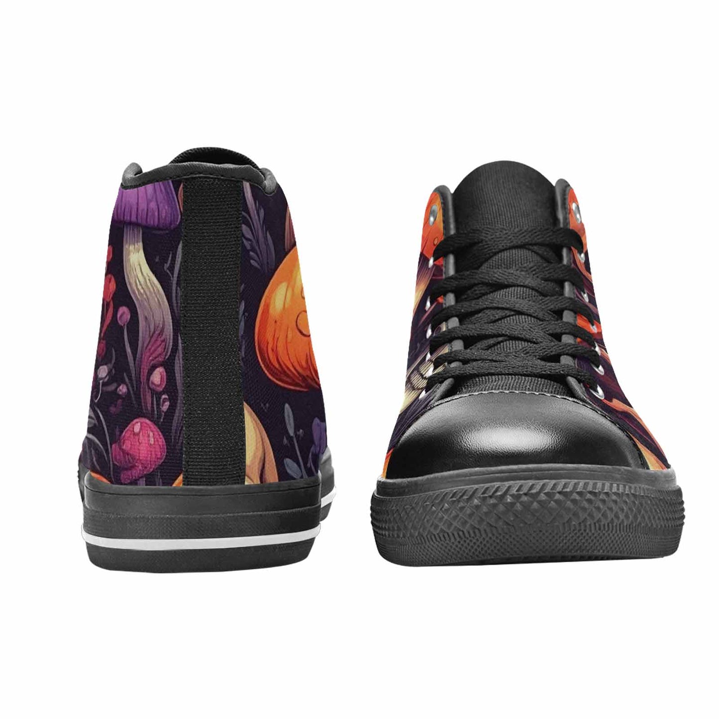WOMEN'S Mushroom Skulls High Top Canvas Neon Fantasy Custom Sneakers