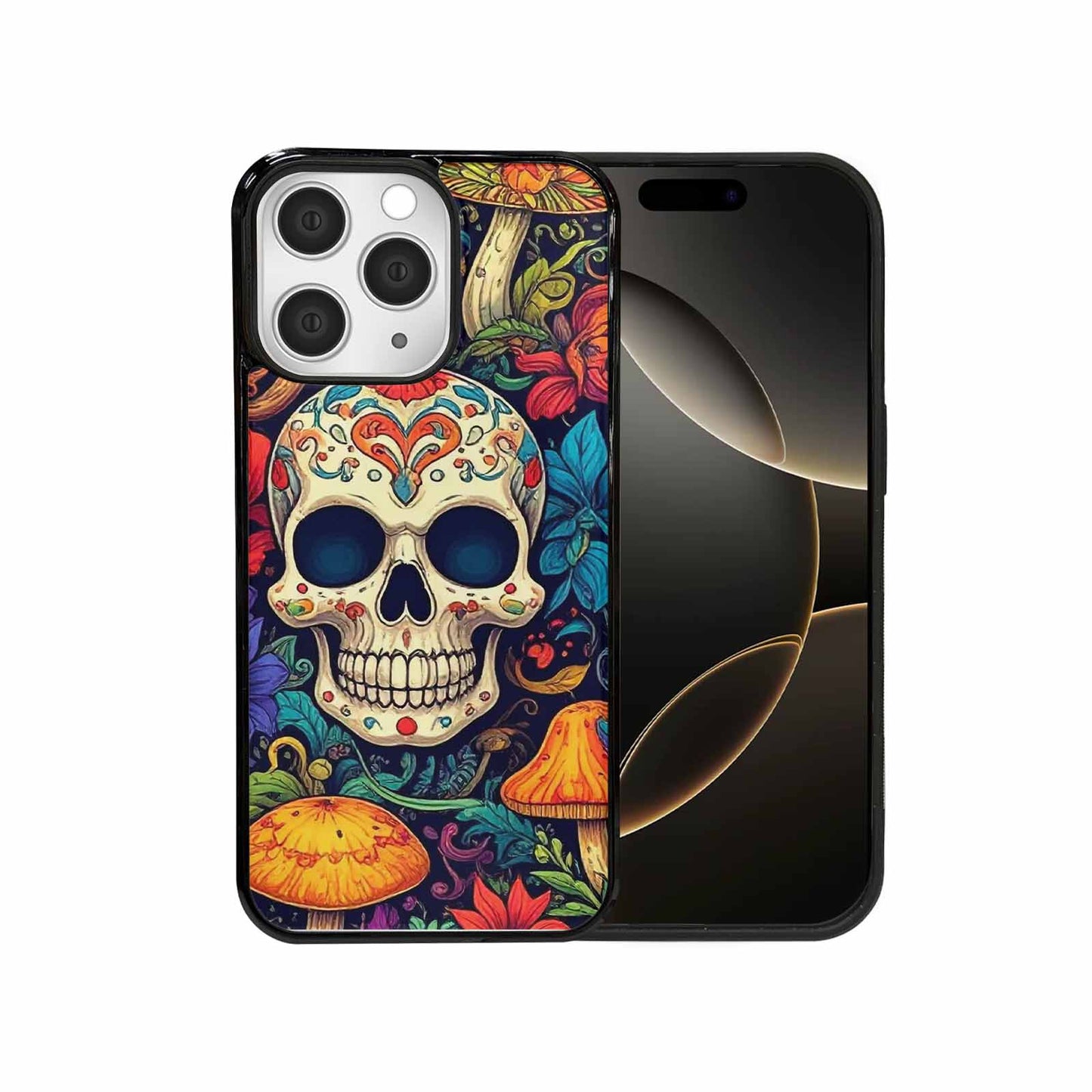 iPhone 15 Pro Max Case — Mushrooms And Skulls, Custom Phone Case