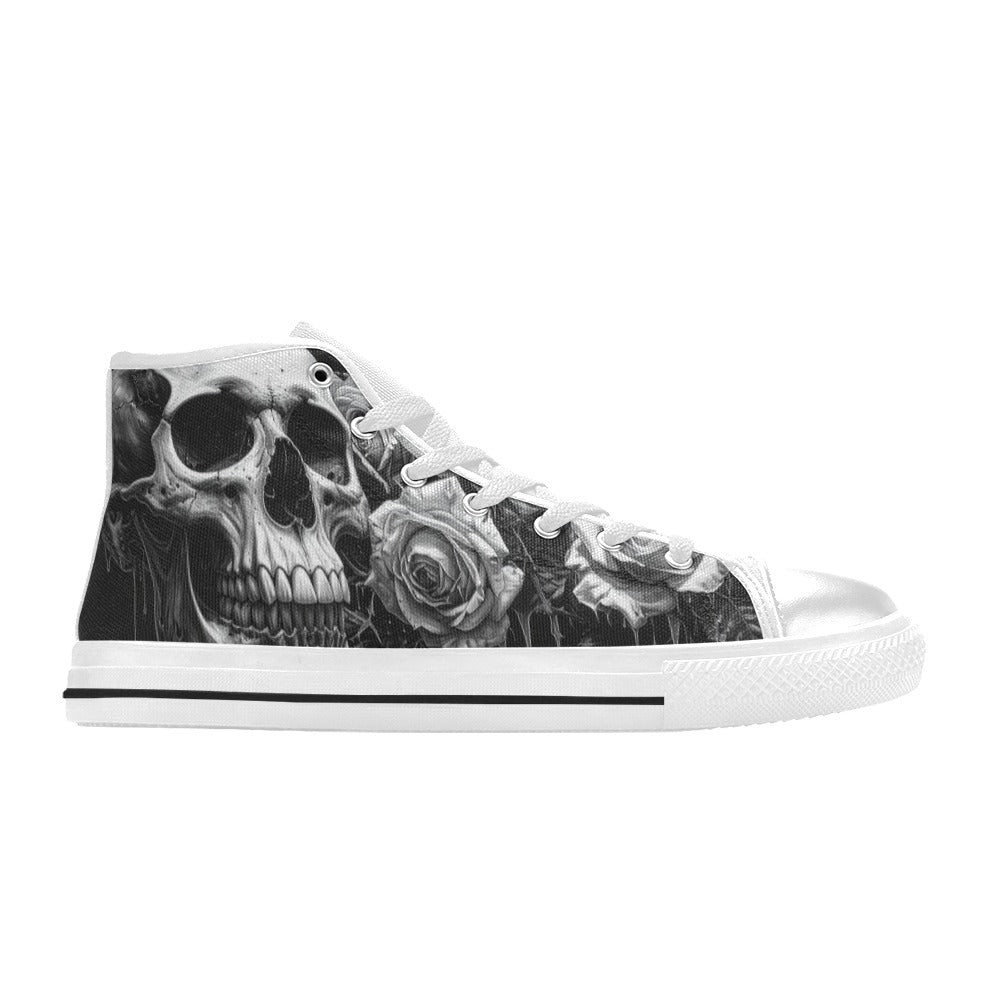 Grey Skull & Dark Rose Women's Gothic High Top Canvas Shoes | Freaky Shoes®