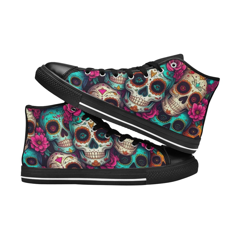 WOMEN'S Dia De Los Muertos High Top Canvas Vibrant Chaos Custom Sneakers