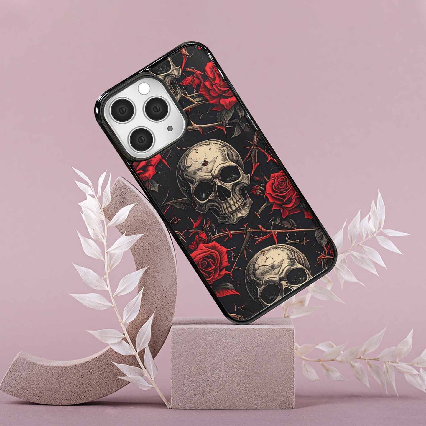 iPhone 15 Pro Max Case — Gothic Skulls Roses, Customized Protective Case