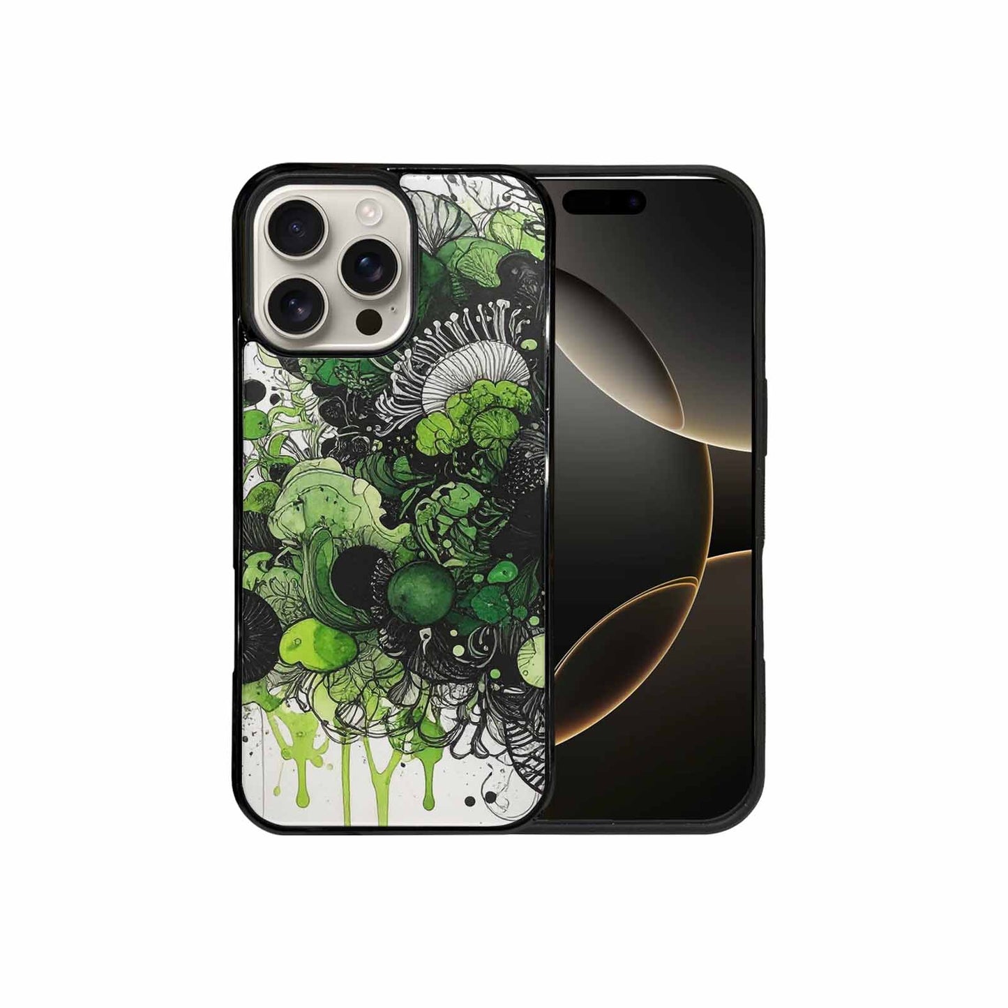 iPhone 16 Pro Max Case — Sea Creature Burst Black Green Ink, Custom Print Case Cover
