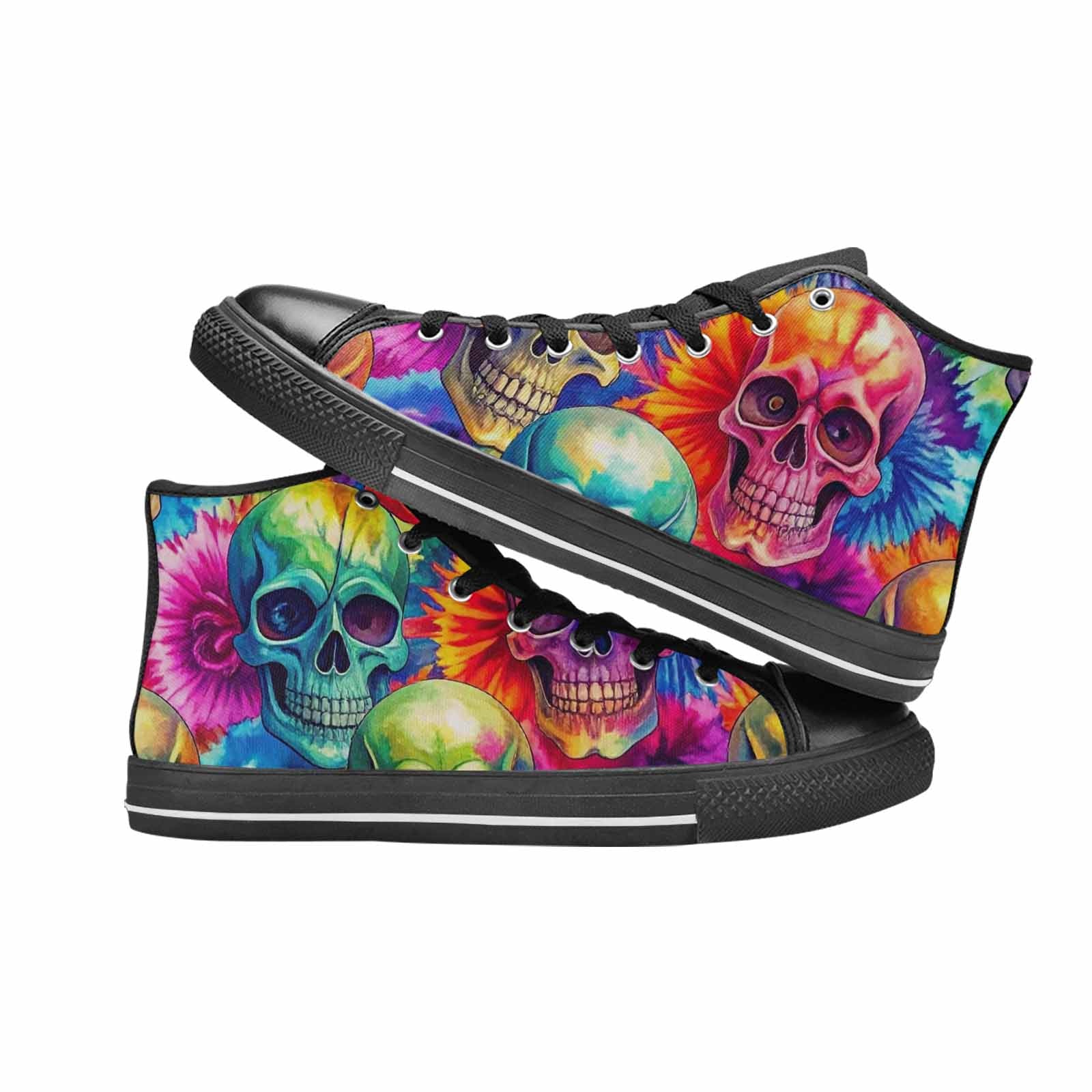 MEN'S Tie Dye Skulls Print High Top Canvas Vivid Custom Shoes