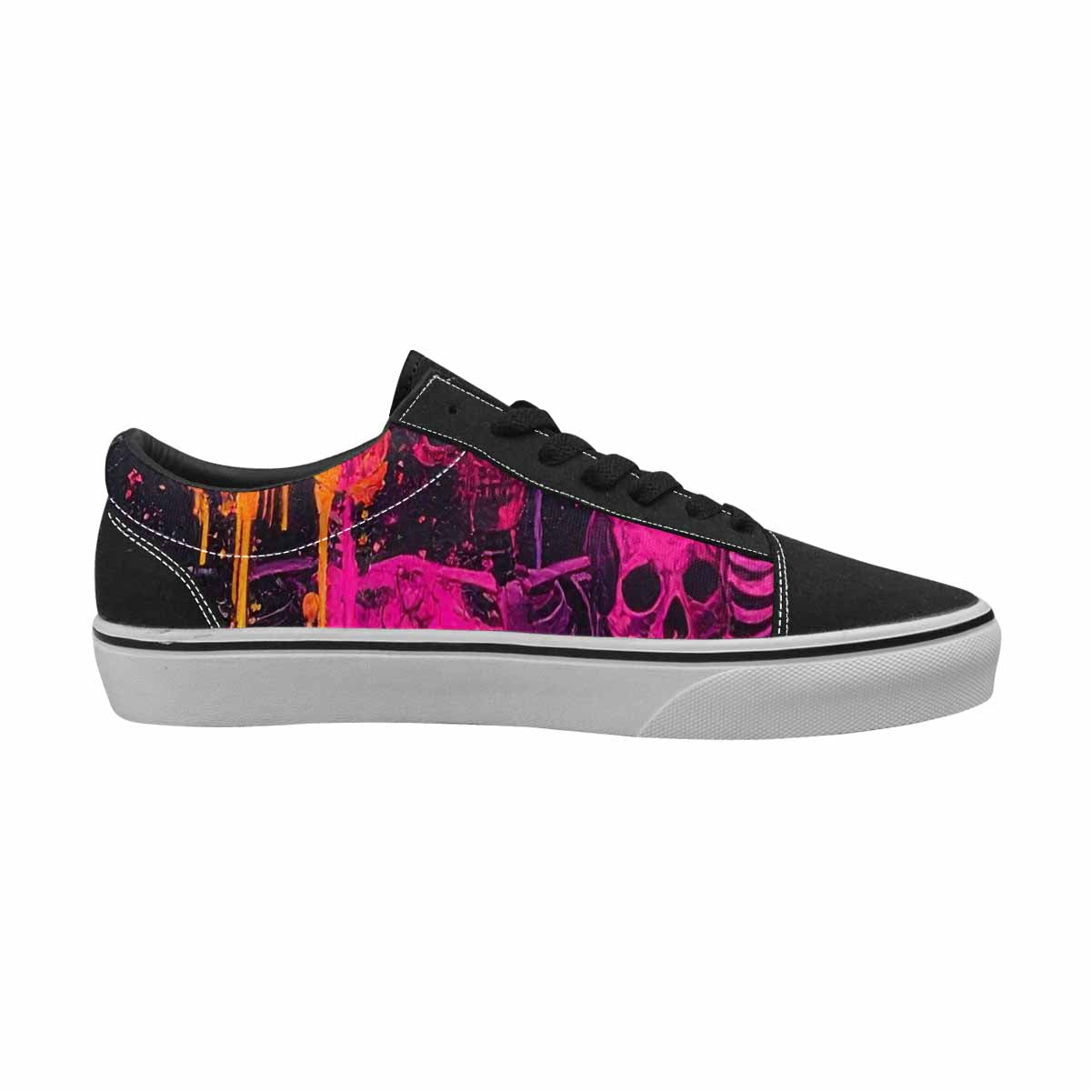WOMEN'S Skeletons  Neon Pink Lace-Up Canvas Cottagecore Custom Sneakers