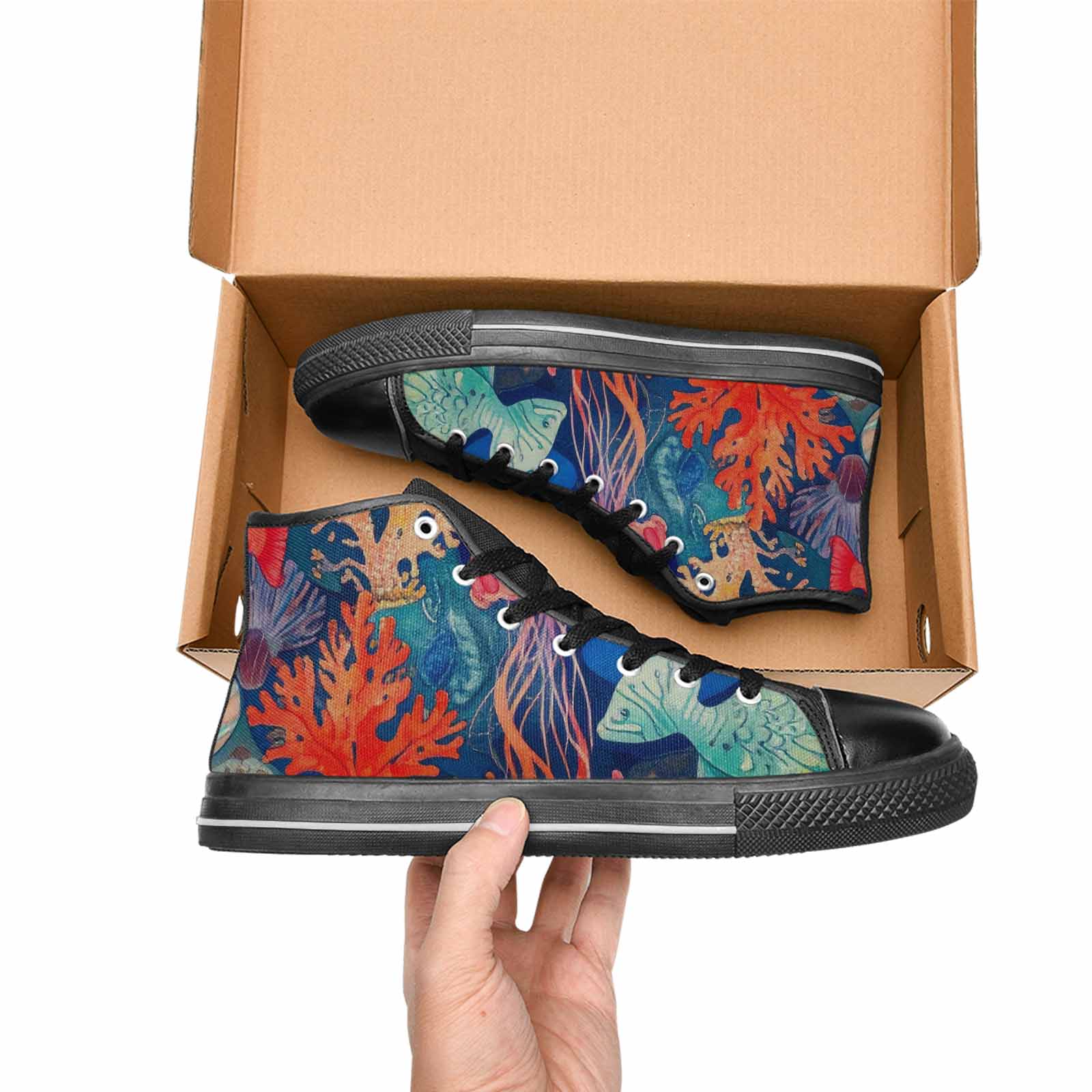 MEN'S Fish Scale Coral High Top Canvas Wallpaper Art Custom Sneakers