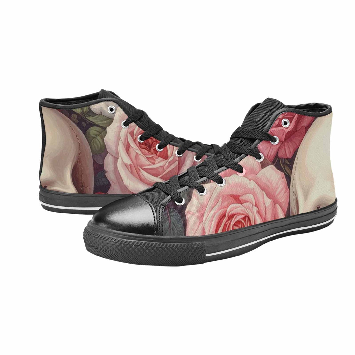 WOMEN'S Skulls Roses Soft Airbrush High Top Canvas Vibrant Chaos Custom Shoes