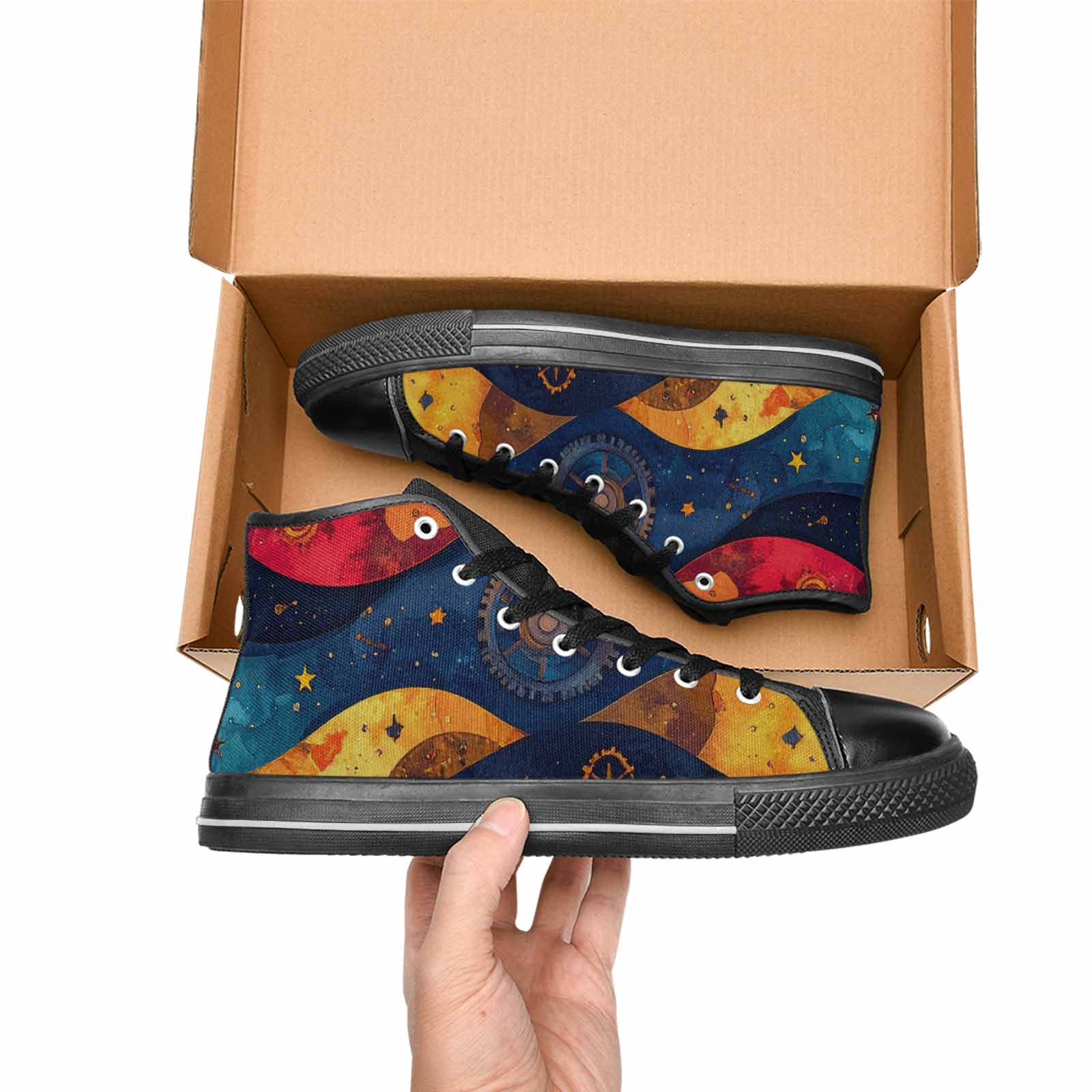 WOMEN'S Steampunk Galaxy High Top Canvas Wallpaper Art Custom Sneakers