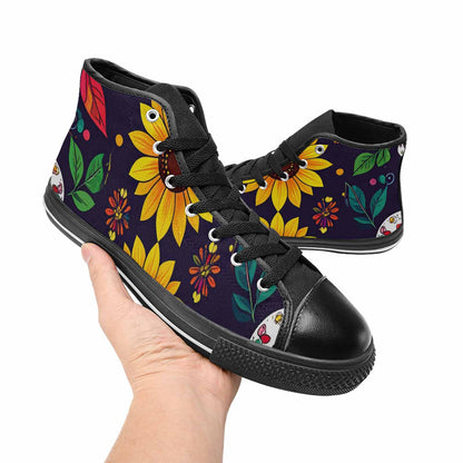 MEN'S Sunflowers And Skulls High Top Canvas Neon Fantasy Shoes