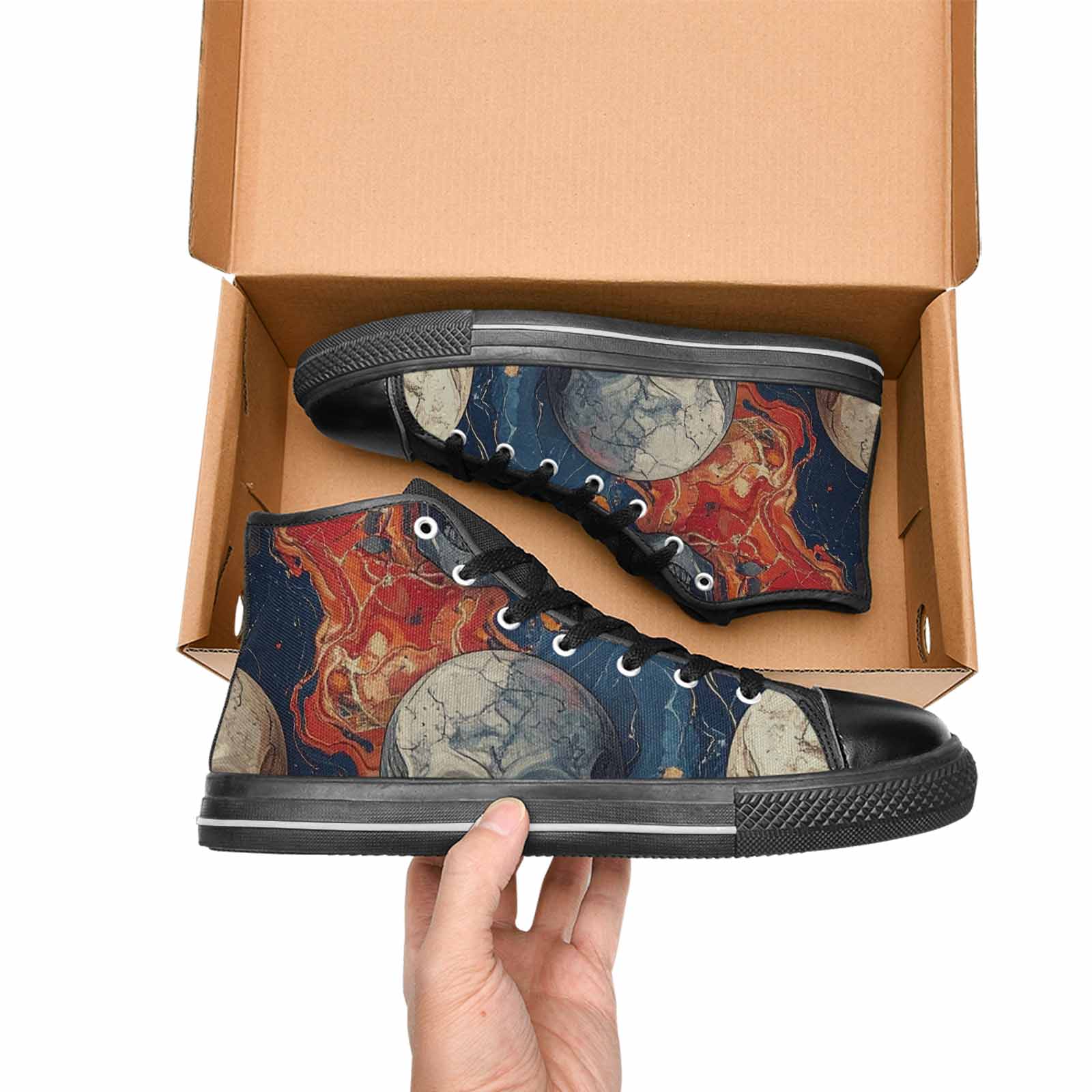MEN'S Marble Skull High Top Canvas Neon Fantasy Custom Shoes