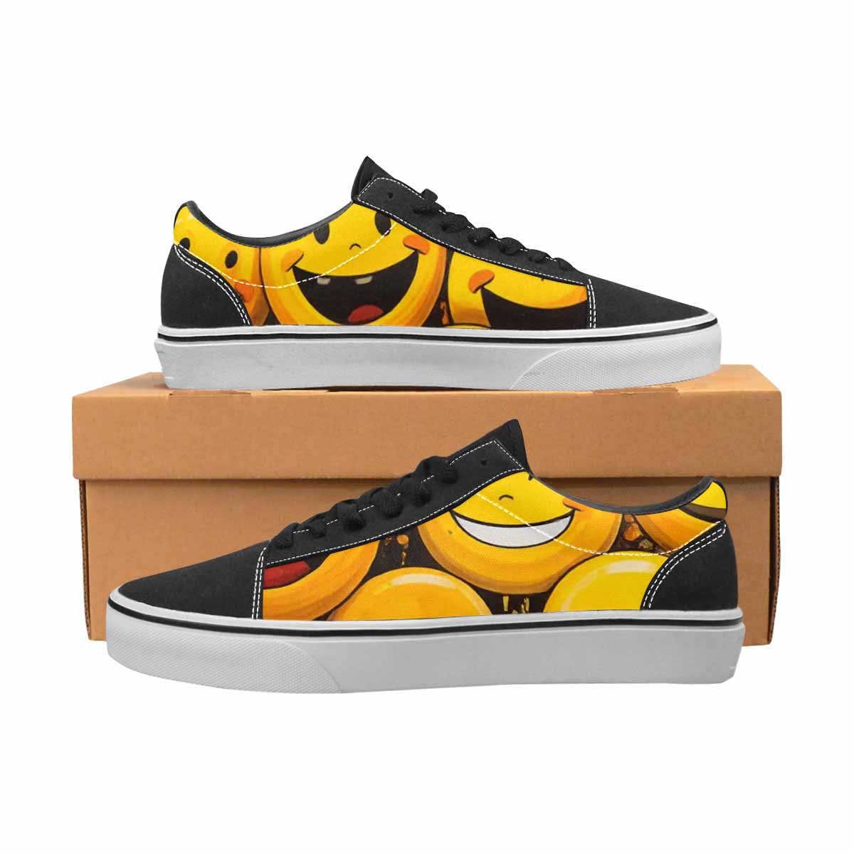 WOMEN'S Melting Moon Smiley — Lace-Up Canvas Vivid Custom Sneakers
